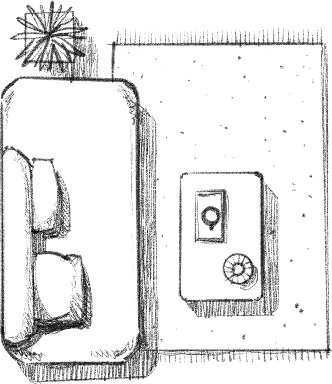 living room house furniture plan top view hand drawn layout illustration