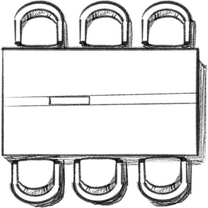 Meet table and chair office furniture plan top view hand drawn layout illustration